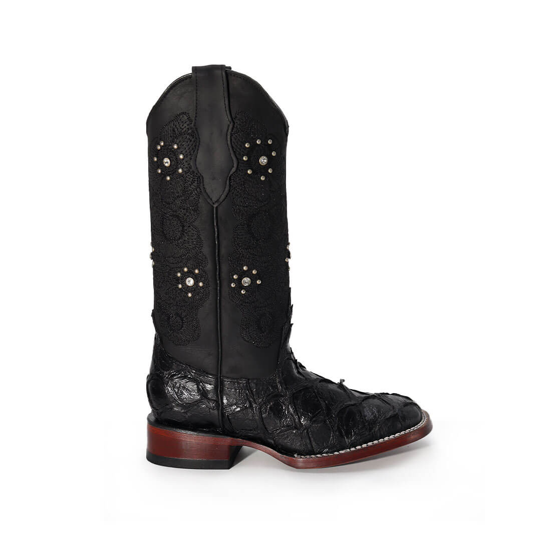 Bota Bulldog de Pescado Grabado Negro BT505