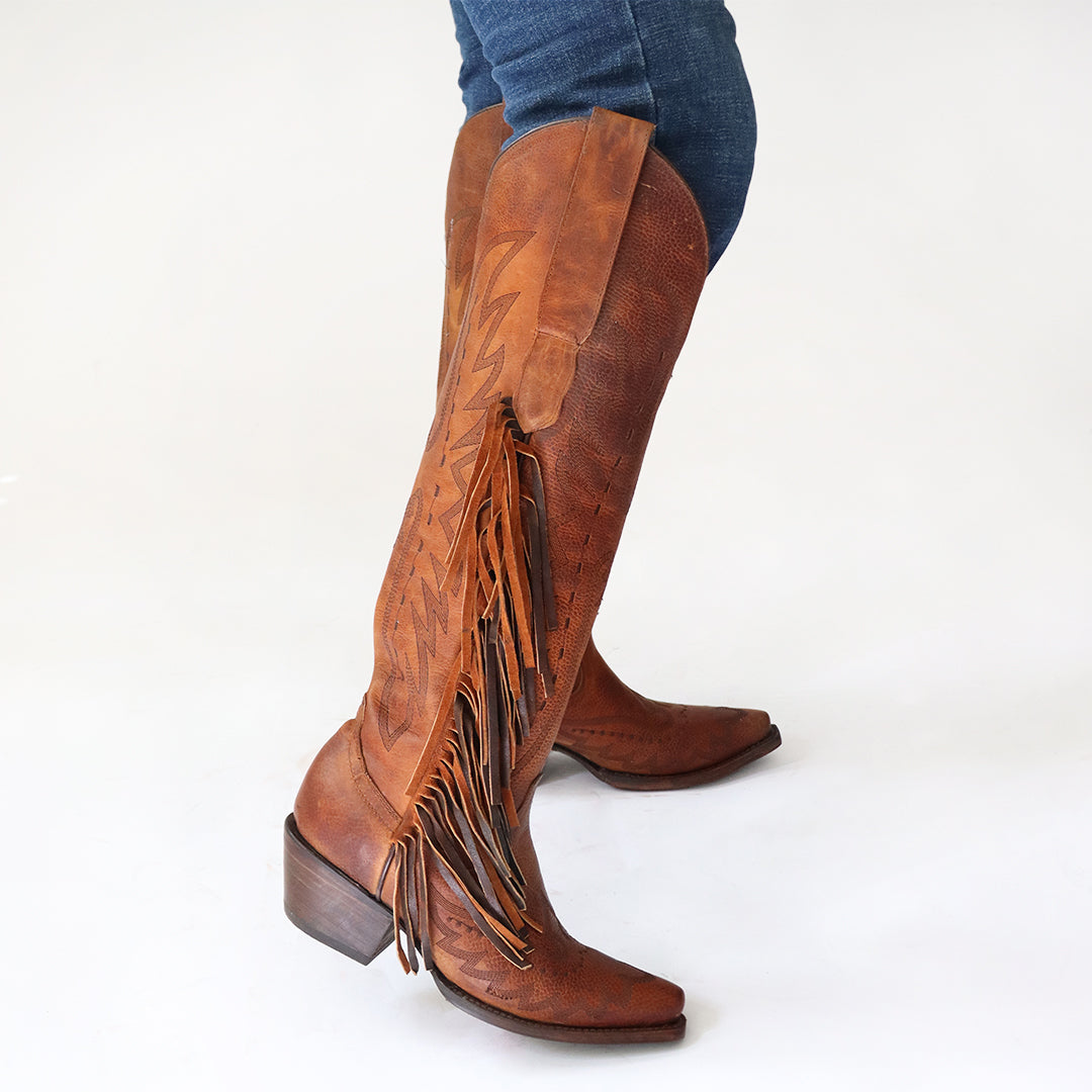 Bota Alice de Res Tubo Alto Miel BT509