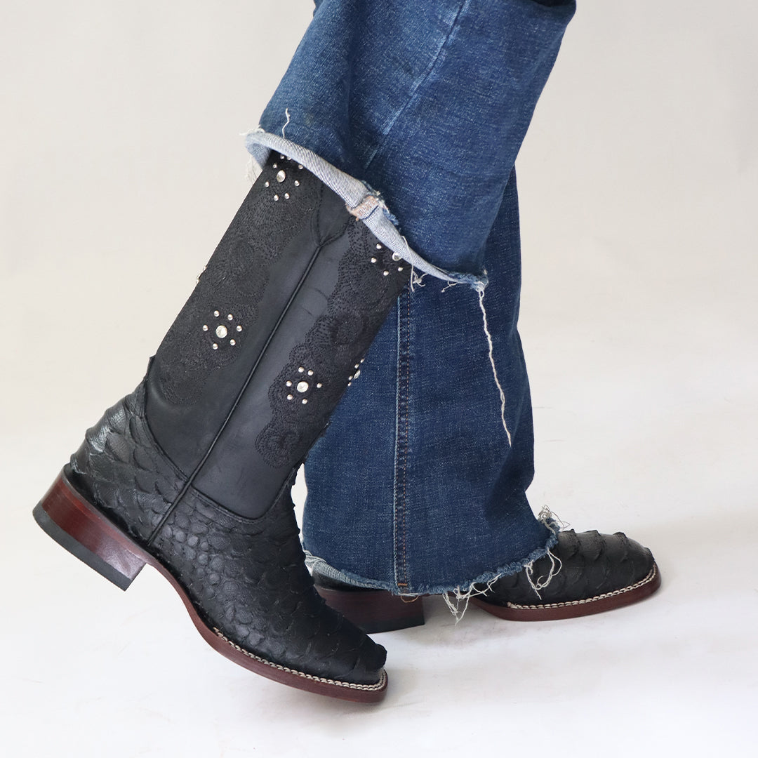Bota Cabal De Python Grabado Negro BT504
