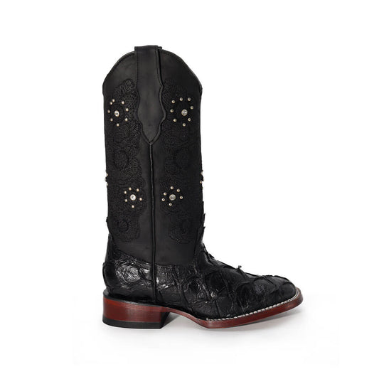 Bota Bulldog de Pescado Grabado Negro BT505